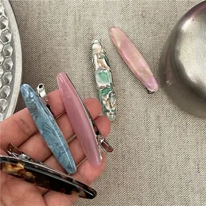 Korean Style Acetate Willow Leaf Hair Clip Handmade Marbled Tortoiseshell Pattern Duckbill Clip For Women Fashion Headwear