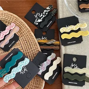Barrettes à Cheveux en Acétate Style Coréen Forme de Vague pour Femmes Filles Texture de Marbre Élégante Accessoires de Mode
