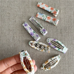 Floral fabric hair clips set including rectangular and oval snap clips for girls