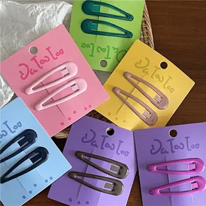 Metal Colorful Drip Oil Teardrop Hair Clips For Women Girls Cream Color Snap Clips Sweet Hair Accessories Side Clips