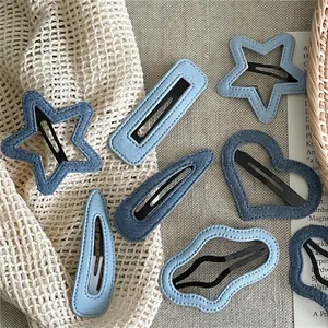 Handmade Denim Fabric Hair Clips Set Fashion Blue Star Heart Cloud Water Drop Shapes BB Clips For Women Hair Accessories