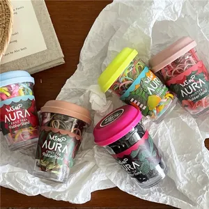Colorful high-elasticity hair band set in a fruit-themed bottle packaging for girls