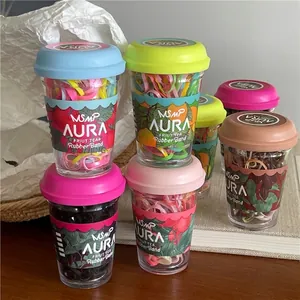 Colorful high-elasticity hair ties set in creative fruit tea cup shaped packaging