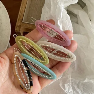 Oval Cellulose Acetate Hair Clips For Women Luxury Rhinestone Embellished Barrette Korean Style Hollow Out Bobby Pins Hair Accessories