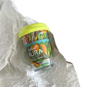 Colorful hair rubber bands set in a creative mini fruit tea cup packaging