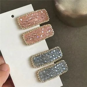 Sparkling crystal geometric hair clip set with rhinestones and beads for women