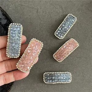 Handmade Geometric Rectangle Rhinestone BB Clip For Women Elegant Sparkling Alloy Hair Accessory Daily Wedding Jewelry