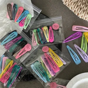 Korean Style Cream Color Waterdrop Snap Hair Clips For Women Girls Colorful Alloy BB Clips Set Daily Hair Accessories