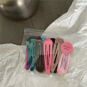 Set of colorful teardrop hair clips in a transparent PVC zipper bag with thank you sticker