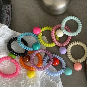 Élastiques à cheveux spirales multicolores avec de grosses perles aux couleurs de bonbon