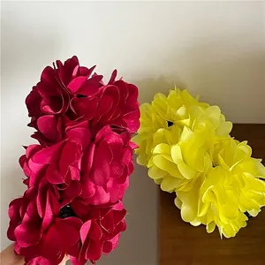 Burgundy and yellow floral satin banana clips for elegant ponytail hair styling