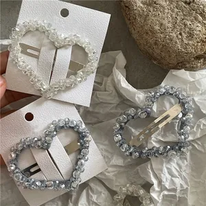 Pinza para el Pelo con Cuentas de Corazón Hecha a Mano para Mujer Clip BB de Cristal de Lujo Accesorios para el Cabello