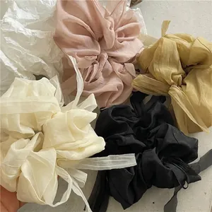 Korean Style Bow Organza Scrunchies Elegant Mesh Fabric Hair Ties Artistic Oversized Aesthetic Ponytail Holders For Women
