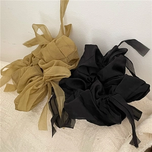 Set of large sheer organza hair scrunchies in vintage gold and classic black colors
