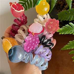 Elastici per Capelli in Cavo Telefonico a Forma di Frutta Texture Gelatina Fragola Durian Spirale Accessori per Capelli Moda Kawaii