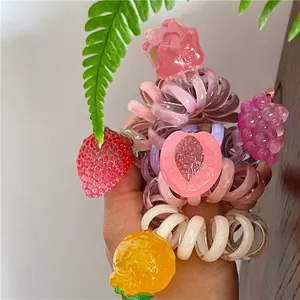 Elastici per capelli a filo telefonico con fragole e frutta colorata per code di cavallo