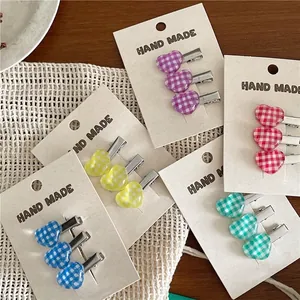 Checkered Heart Hair Clips Sweet Gingham Alligator Pins Plastic Handmade Hair Accessories For Women Girls Styling Decorative