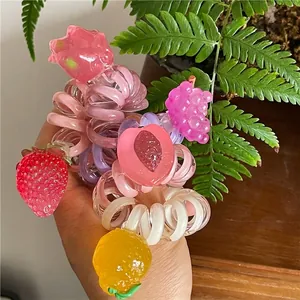 Elastici per capelli a spirale jelly con ciondoli a fragola e frutta per coda di cavallo
