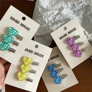 Handmade heart-shaped gingham hair clips set in colorful resin for girls and women