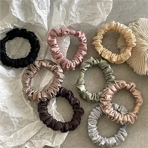 Elegant Satin Pleated Hair Scrunchie For Women Girls Solid Color Elastic Hair Tie Ponytail Holder Hair Accessories