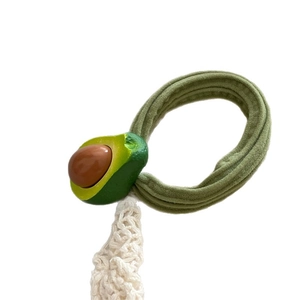 Summer fresh avocado hair tie with green velvet elastic rope and realistic fruit charm