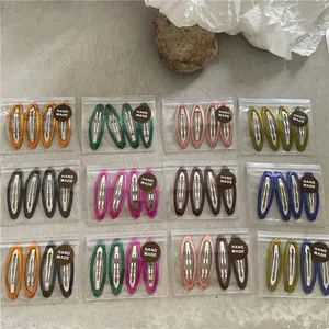 Colorful geometric waterdrop BB hair clips set for women in various candy colors