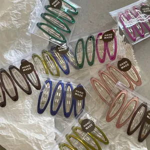Colorful geometric oval BB hair clips set in handmade packaging for girls