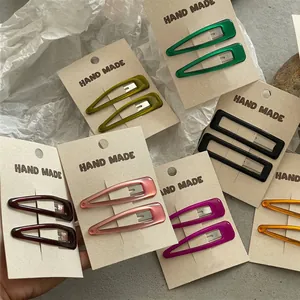 Korean Style Colorful Drip Oil Water Drop Rectangular Hair Clips Alloy BB Clips For Women Girls Daily Fashion Accessory