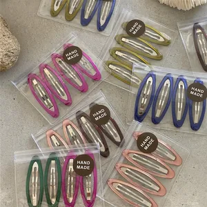 4Pcs Korean Colorful Oval Drop Oil BB Hair Clips For Women Girls Handmade Enamel Geometric Waterdrop Snap Barrette Hair Accessories