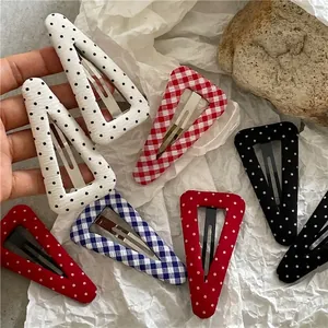 Pinces à Cheveux Triangles Enveloppées de Tissu à Pois et Carreaux Barrettes BB Géométriques Mode pour Femmes Filles