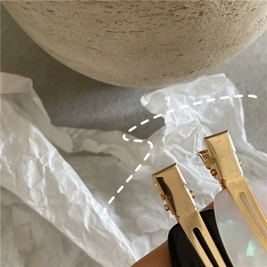 Détail de la pince à cheveux ovale à paillettes avec base en métal doré élégante