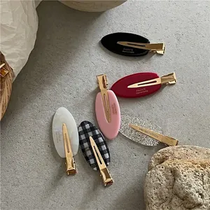 Lot de 6 barrettes ovales chics à paillettes avec motifs marbre et damier pour femmes