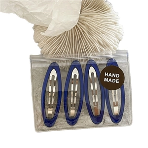 Set of 4 dark blue transparent oval BB hair clips in handmade style packaging