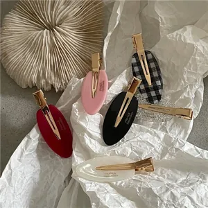 Set de 6 barrettes ovales chic à carreaux et paillettes avec pinces pour filles stylées
