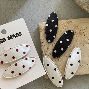 Ensemble de barrettes BB ovales faites main à pois couleurs noir blanc et rouge