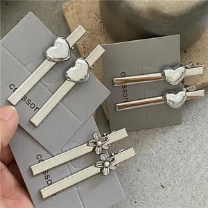 Zilveren Metalen Hart Bloem Haarklemmen Mode Minimalistische Eendensnavel Clips Zoete Kunstparels Bloemen Schuifspeldjes Voor Dames Haaraccessoires