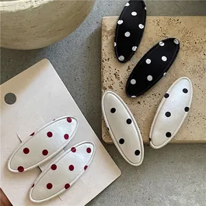 Pinces à Cheveux BB Ovales à Pois en Alliage Enveloppé de Tissu Satiné Couleur Contrastée Épingles à Cheveux Rétro Femme Filles