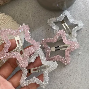 Fermagli per capelli a stella con cristalli scintillanti rosa e bianchi stile lusso