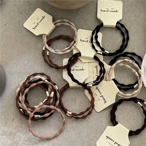 Minimalist High Elasticity Wavy Texture Hair Tie Set With Gold Metal Buckle Fabric Hair Scrunchies For Women Daily Hair Accessories