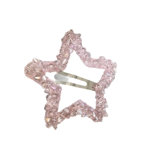 Fermaglio per capelli a stella in cristallo rosa con strass e base in metallo argento
