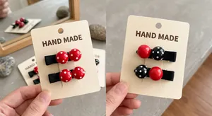 Handmade Contrast Color Polka Dot Round Hair Clips For Women Girls Cute Sweet Retro Resin Duckbill Clips Daily Hair Accessories