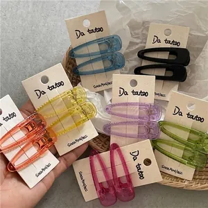 Korean Style Colorful Translucent Plastic Water Drop Hair Clip Sweet Cute Hollow Duckbill Alligator Clip For Women Girls