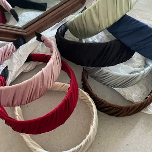Serre-têtes larges plissés en satin élégants en plusieurs couleurs unies pour femmes