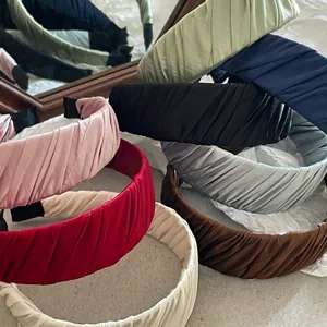 Serre-tête Plissé Large en Satin Couleur Unie pour Femmes Accessoires Cheveux Élégants en Tissu Froncé Mode Quotidienne
