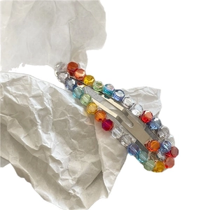 Rainbow crystal beaded BB hair clip with sparkling multi-colored droplets for women