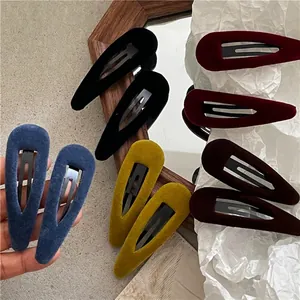 Vintage Velvet Waterdrop BB Hair Clips For Women Elegant Flocking Snap Hairpins Colorful Cloth Covered Metal Barrettes