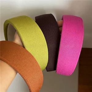 French luxury style wide knitted headband set in four colorful striped fabric designs