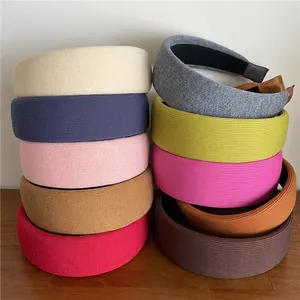 French Style Knitted Fabric Wide Brim Headband For Women Simple Solid Color Striped Thickened Sponge Padded Hairband Accessories