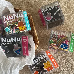 Assorted colorful high-elastic children's hair bands in a cute cartoon acrylic box