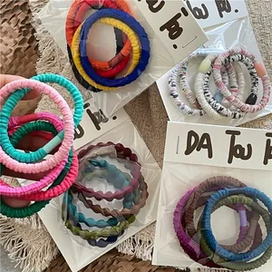 Colorful Pleated Fabric Hair Ties Set For Women Girls Elastic Ruffled Hair Bands Sweet Macaron Color Ponytail Holder Accessories